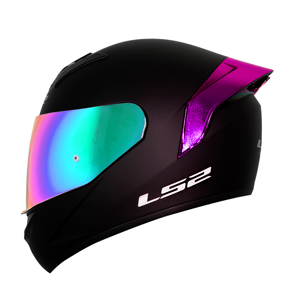 CASCO LS2 NS352 SINGLE MONO NEGRO MATE C/VISOR ARCOIRIS + SP ROSADO 